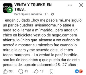 Denuncian presencia de un exhibicionista en la vía pública