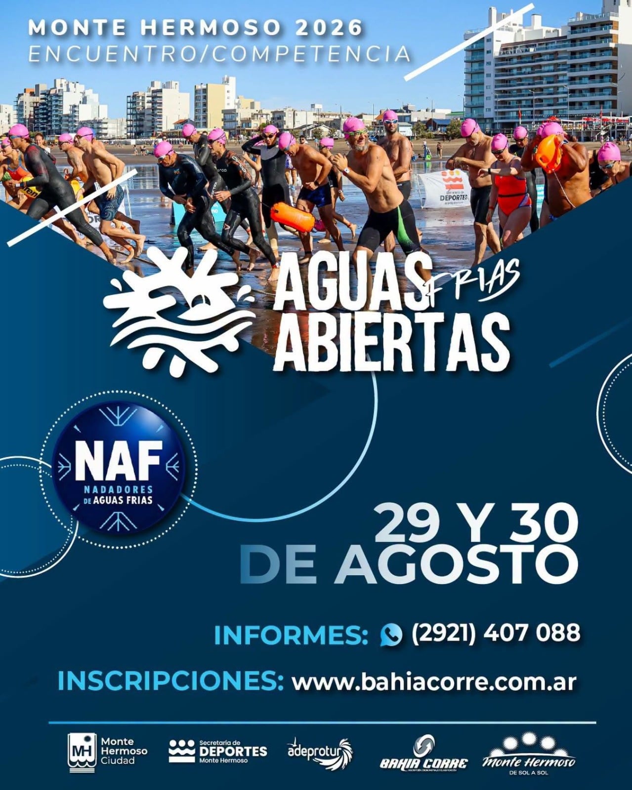 Monte Hermoso espera a nadadores de Aguas Abiertas Frías
