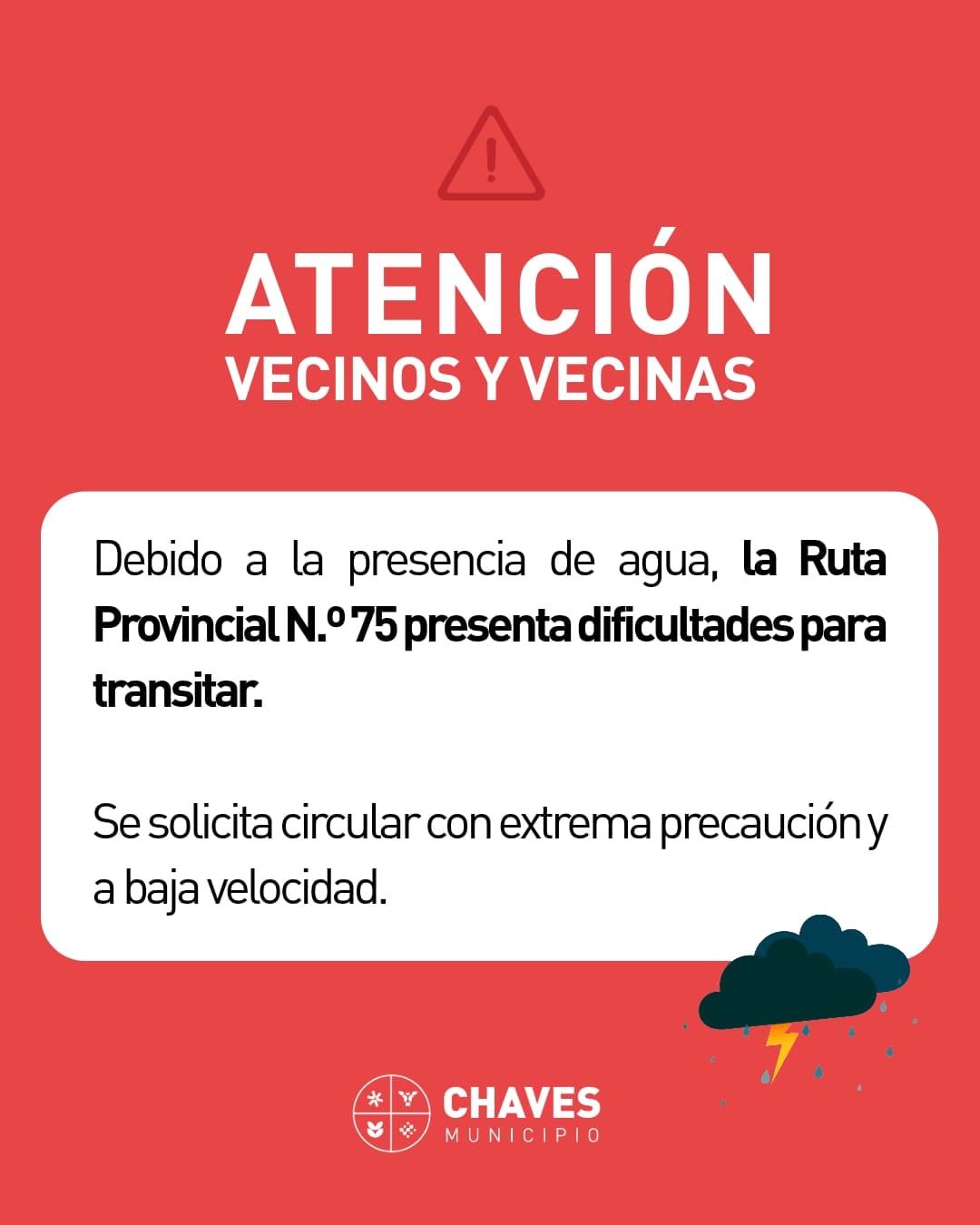 Solicitan circular con extrema precaución por la Ruta Provincial N.º 75